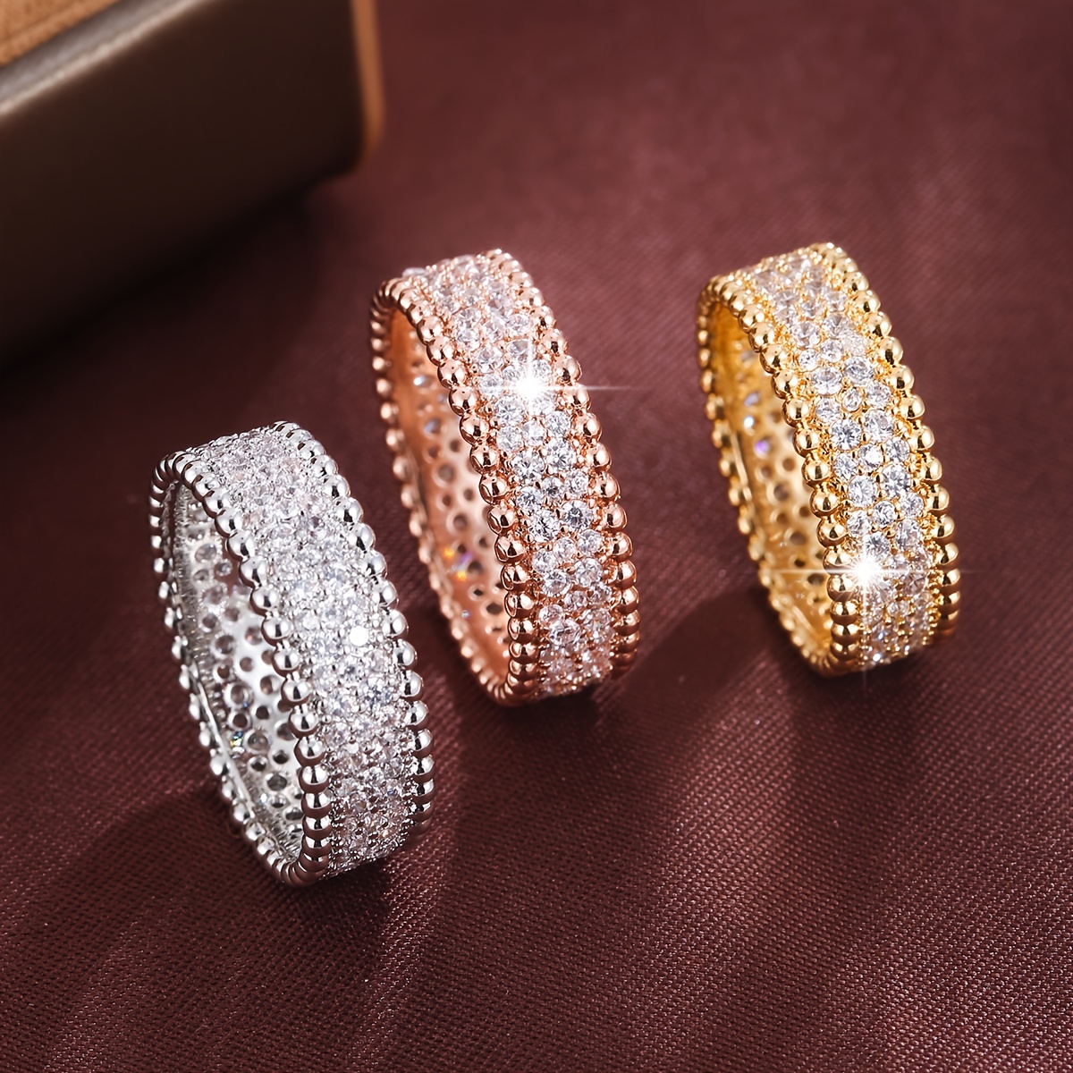 18K Golden Plated Wide Band Ring with Cubic Zirconia